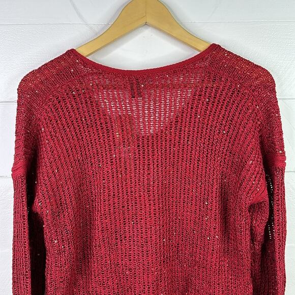DKNY Ruby Red Sequin Knit Pullover V Neck Sweater Sweatshirt Top Size Small - Picture 3 of 10